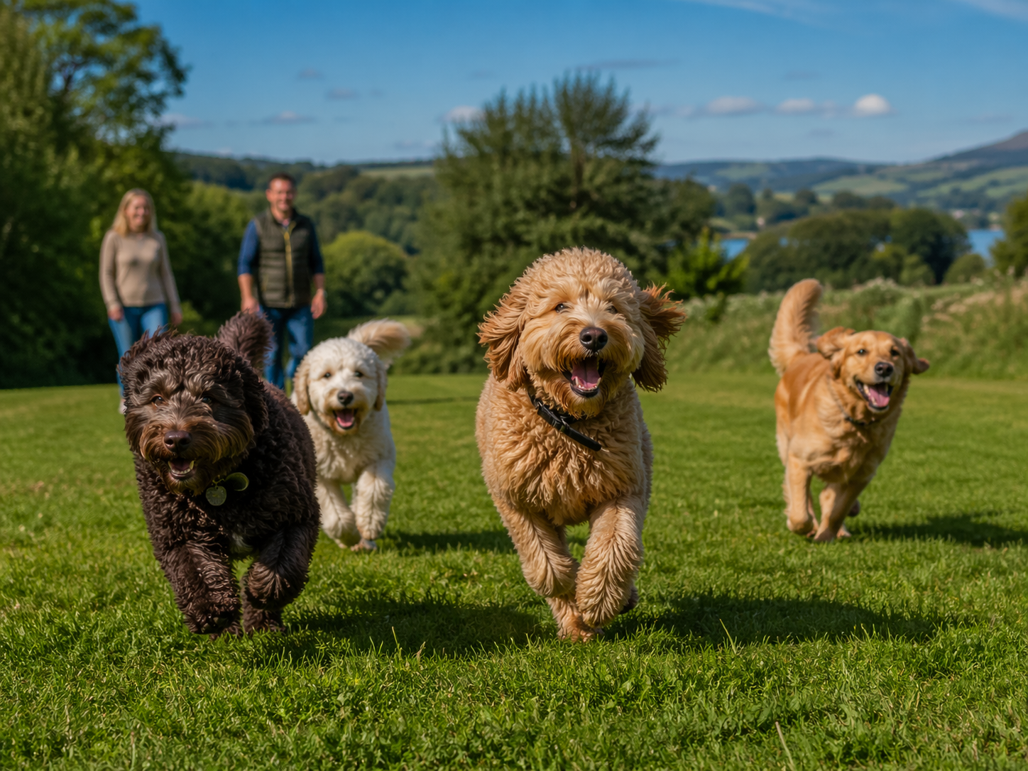 Family running with their dog