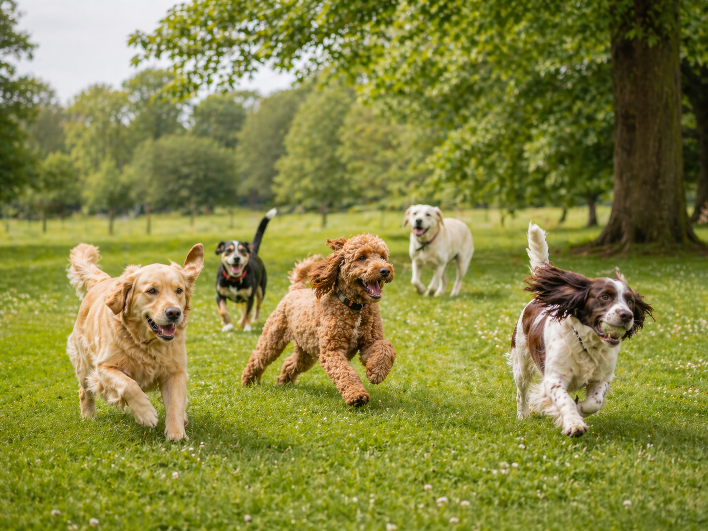 Dogs running together outdoors