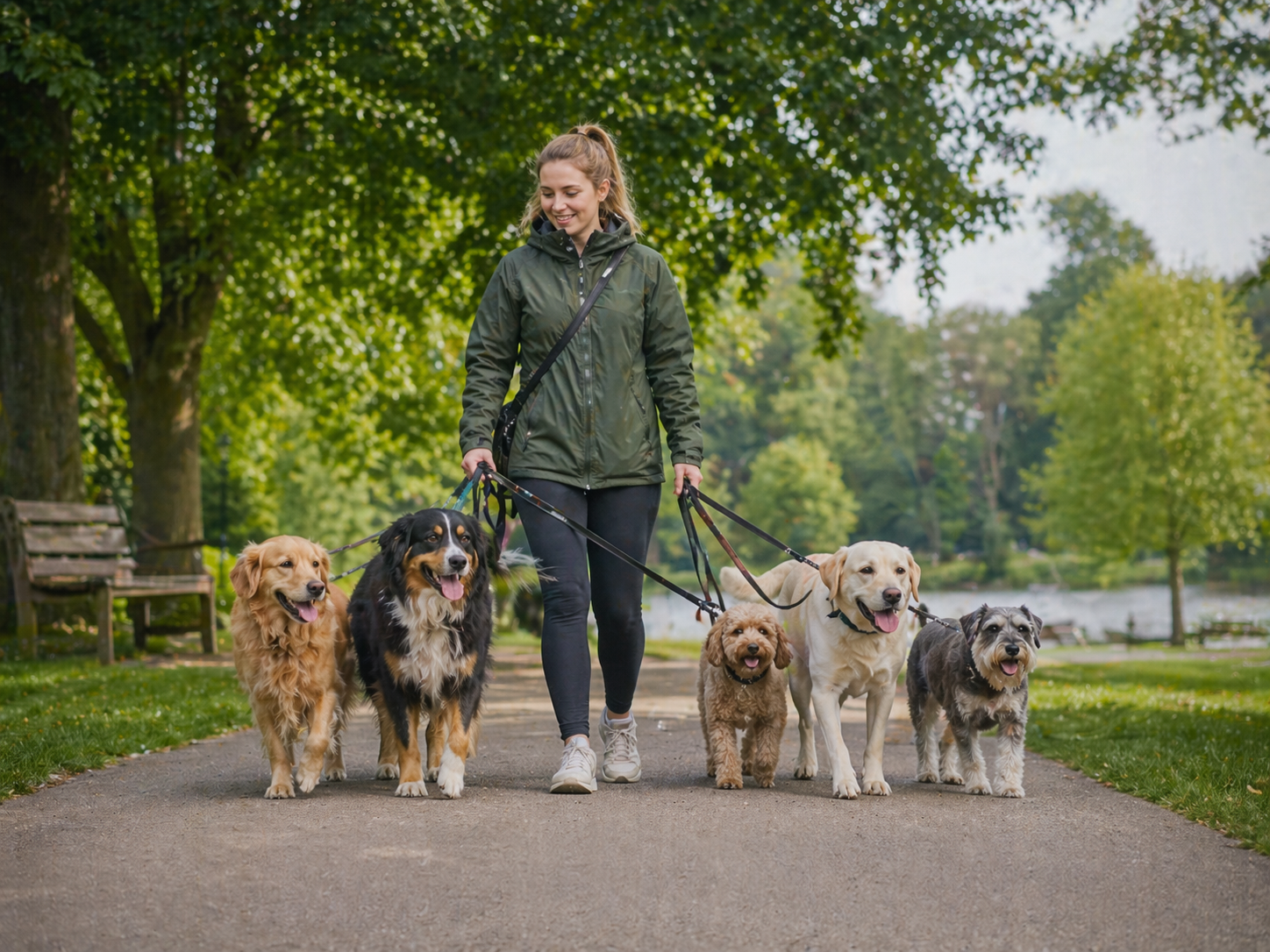 Dog walker on a city street